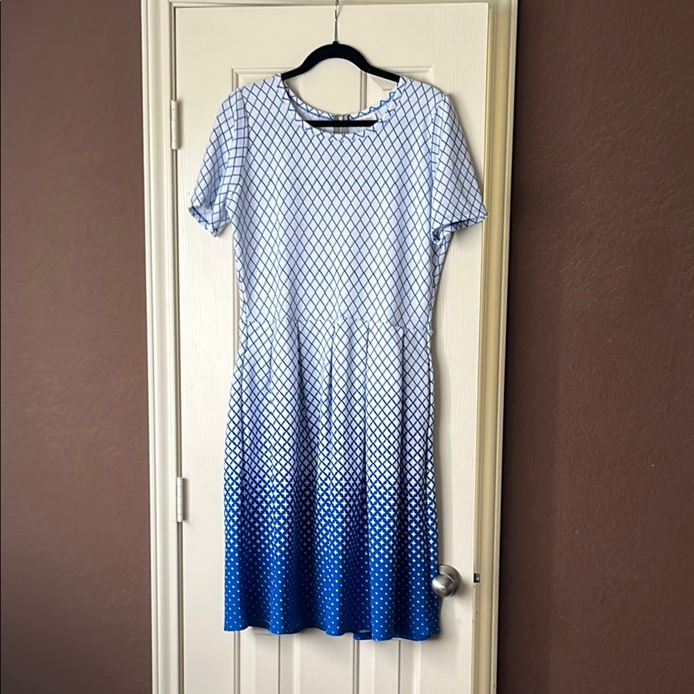 LuLaRoe Blue and White Geometric Midi Dress